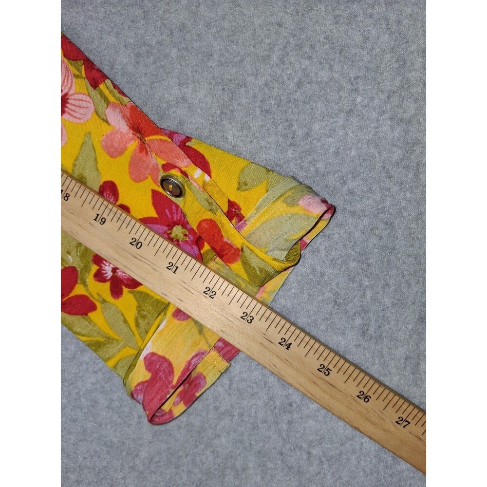 Dear Scarlett 3/4 Roll Tab Sleeve Popover tunic Blouse Large Yellow Floral Boho - Picture 9 of 12